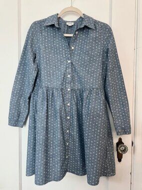J.Crew Chambray Patterned Collared Dress | Size 4 | 100% Cotton